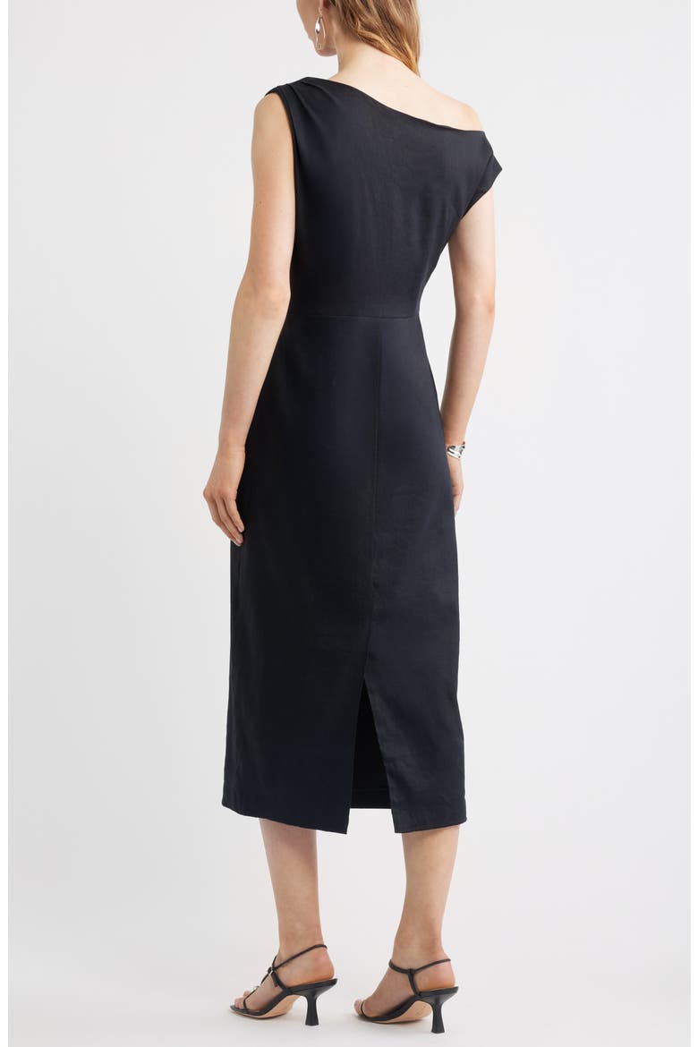 Floral Off the Shoulder Linen Blend Midi Dress, Alternate, color, BLACK