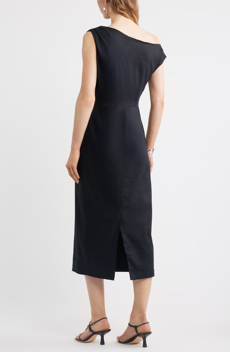Nordstrom Floral Off the Shoulder Linen Blend Midi Dress, Alternate, color, Black