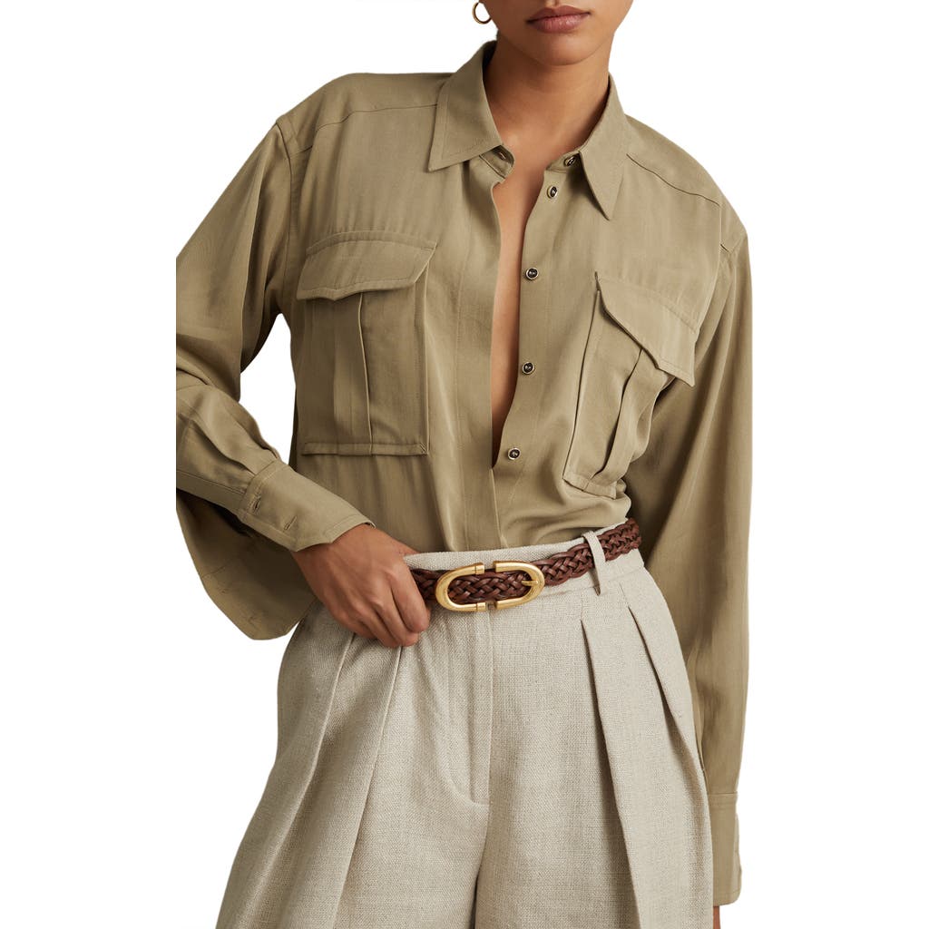 Reiss Khaki Lyocell Button-through Shirt In Khaki