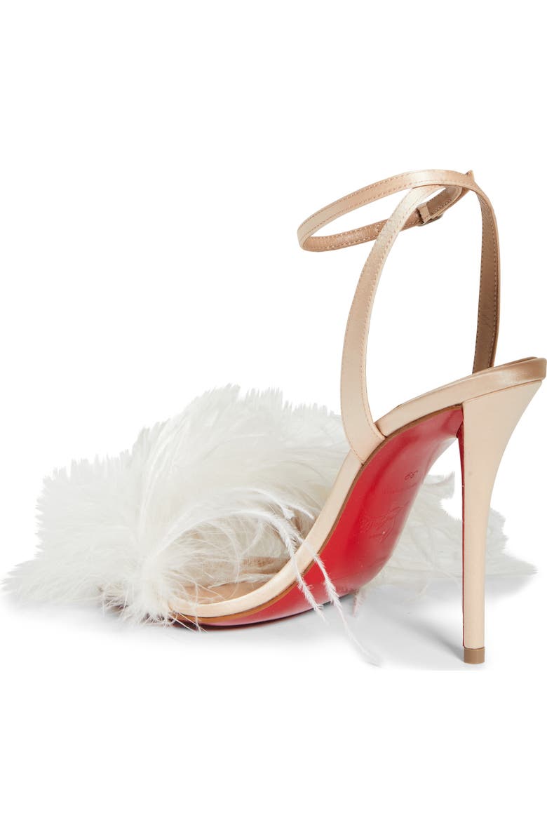 Christian Louboutin Miss Z Loubipoupi Feather Embellished Ankle Strap Sandal, Alternate, color, Blush/ Ivory