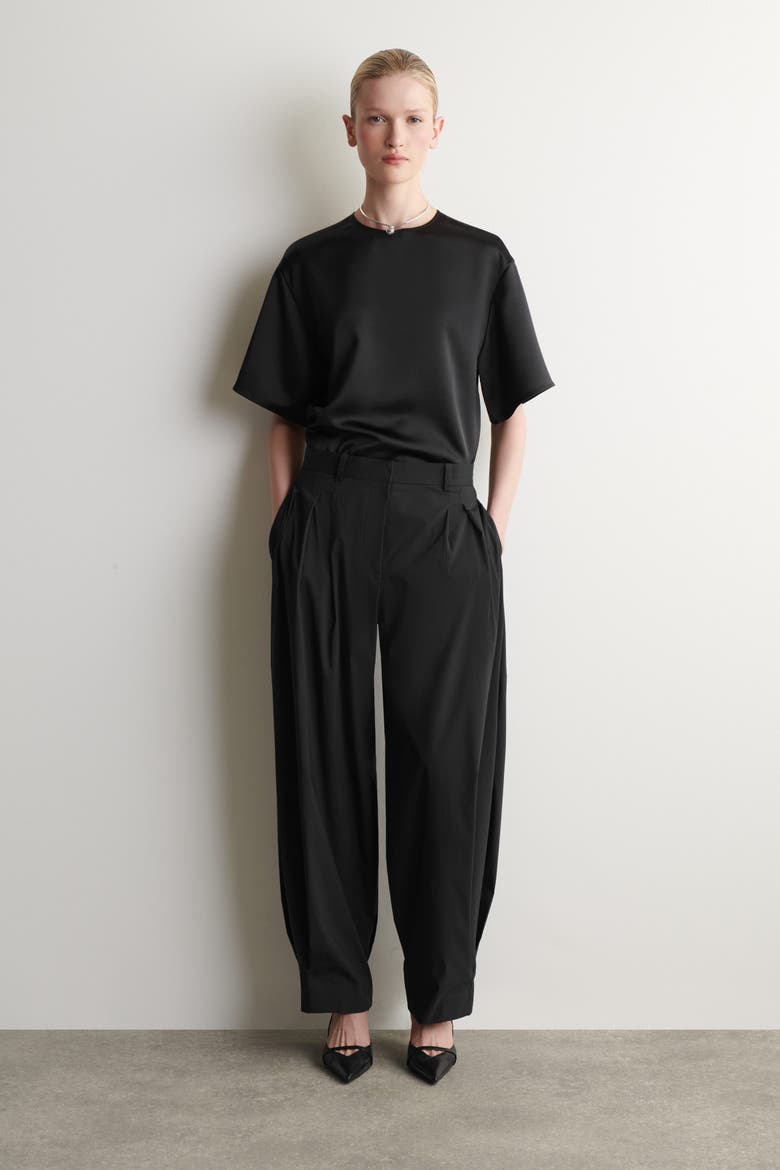 Oversized Satin T-shirt, Alternate, color, BLACK