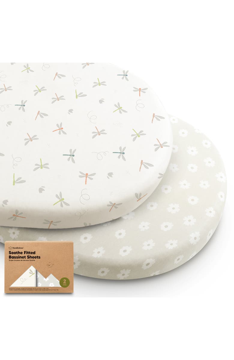 KeaBabies 2-Pack Soothe Fitted Bassinet Sheets, Main, color, Meadow
