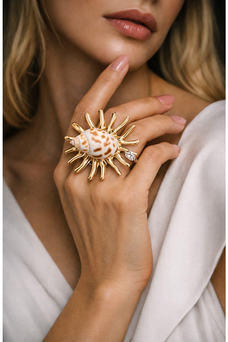 Emina Shell Statement Ring, Alternate, color, GOLD