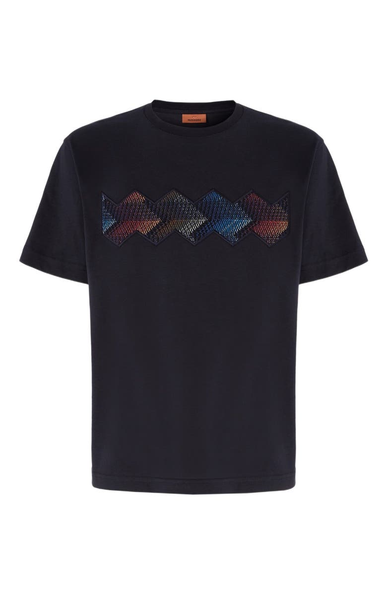 Missoni Cotton Crewneck T-shirt With Gradient Zig Zag Insert, Alternate, color, Blue