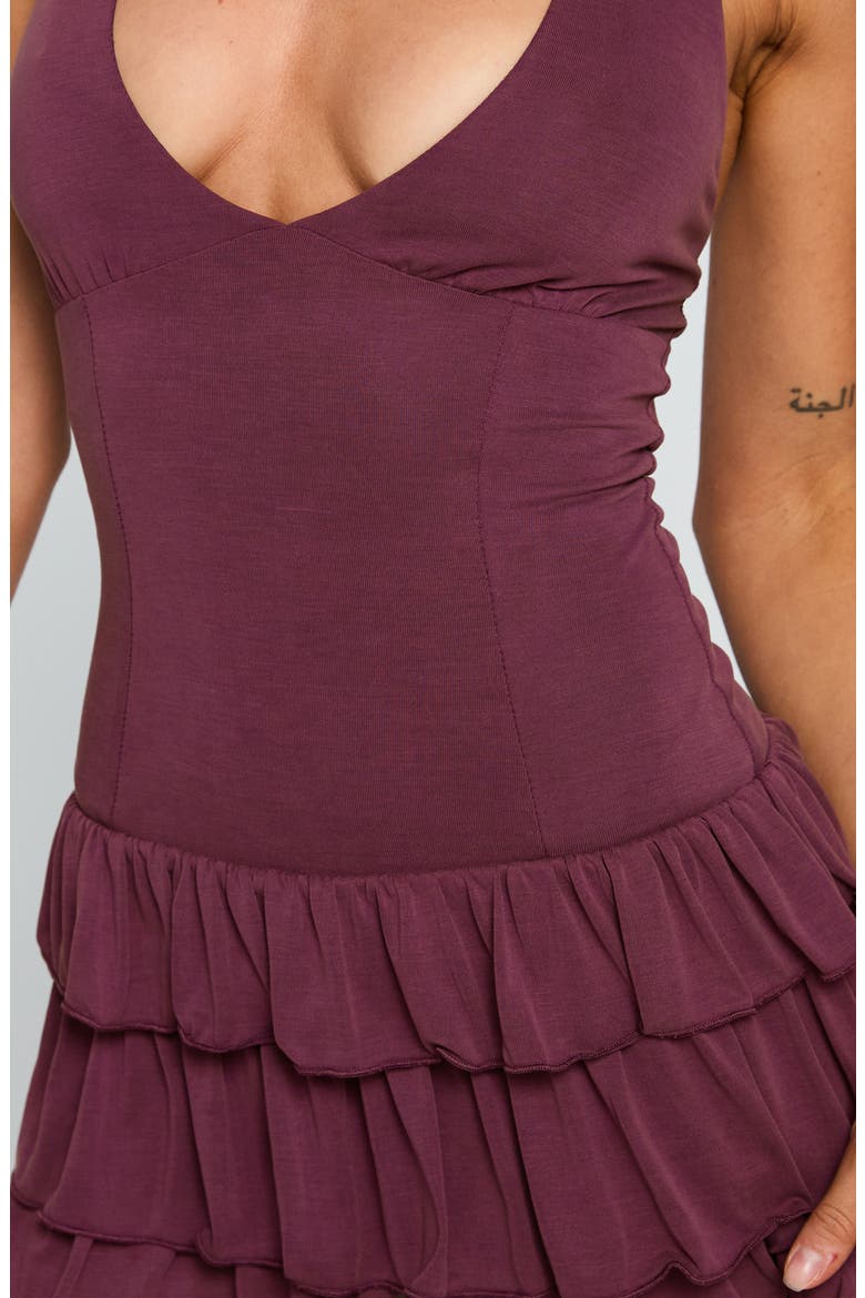 Under the Moonlight Ruffle Halter Minidress, Alternate, color, WINE