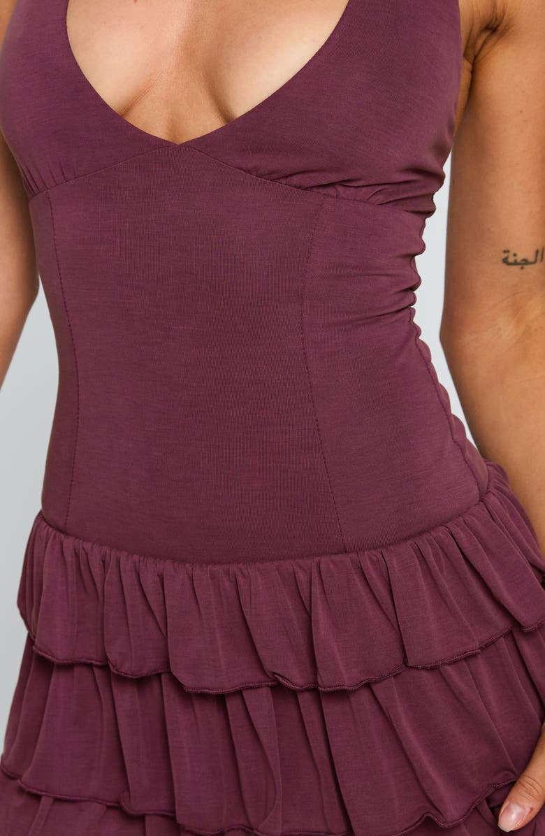 Princess Polly Under the Moonlight Ruffle Halter Minidress, Alternate, color, Wine