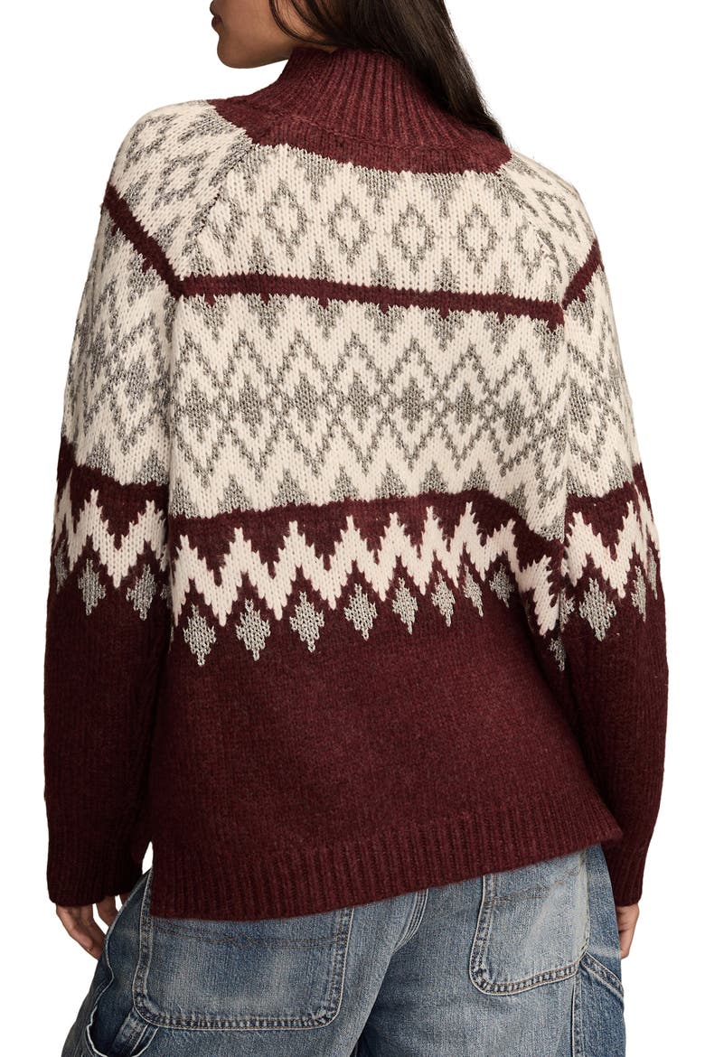 Fair Isle Mock Neck Sweater, Alternate, color, BURGUNDY HEATHER