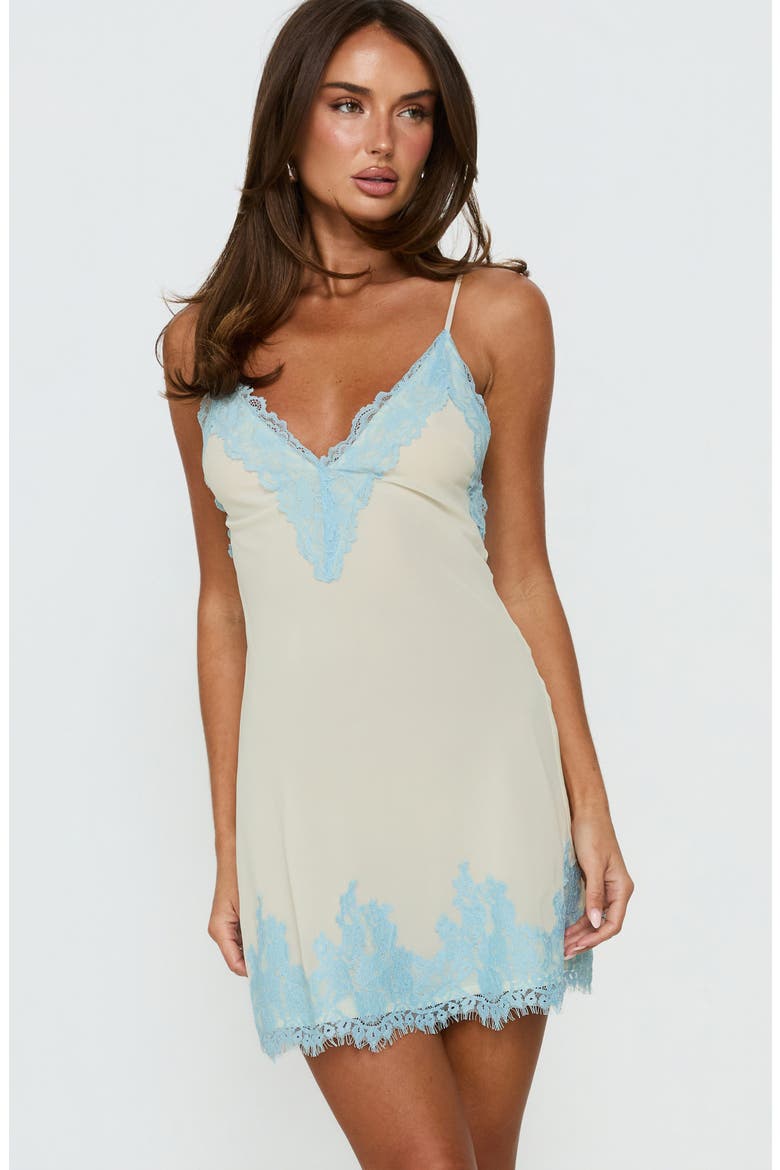 Call My Lover Lace Slip Minidress, Alternate, color, LEMON / BLUE