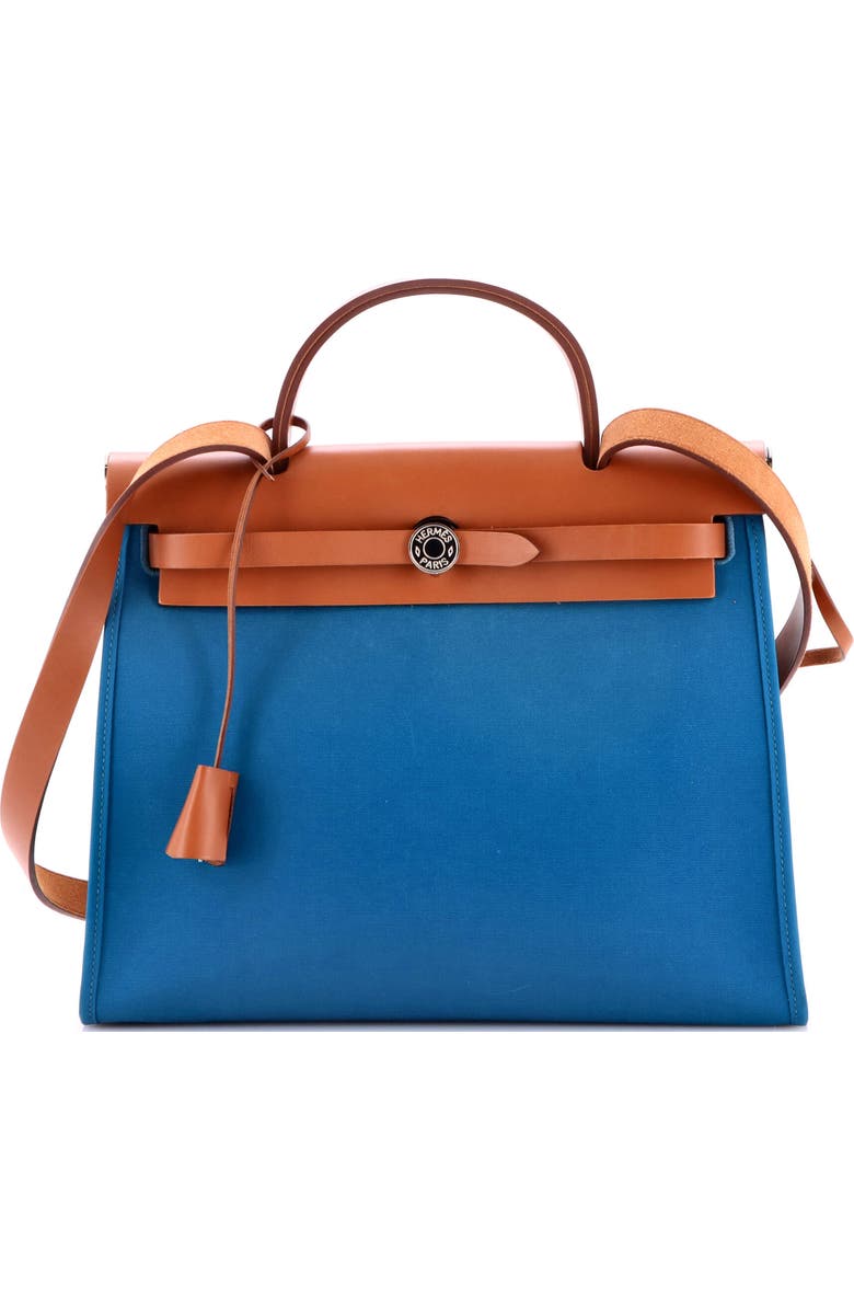Pre-Owned Hermes Herbag Zip Leather and Toile 31, Main, color, Blue Izmir