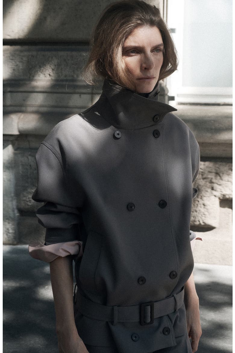 Funnel Neck Trench Coat with Belt, Alternate, color, GREY