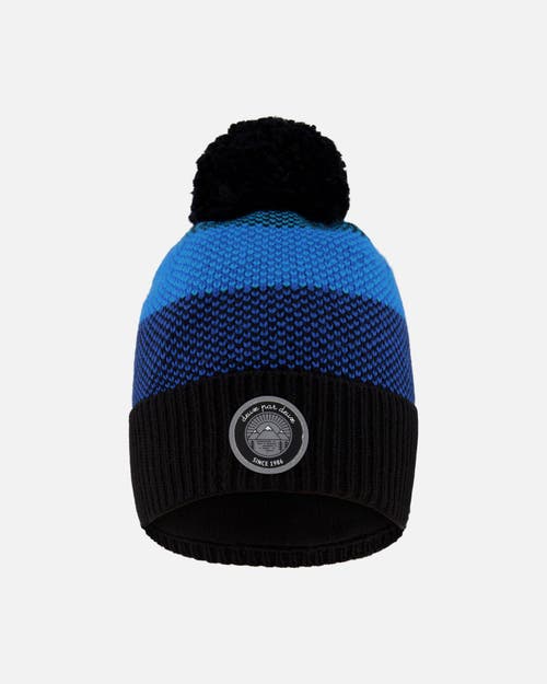 Deux Par Deux Winter Knit Hat With Pompom And Lining In Blue