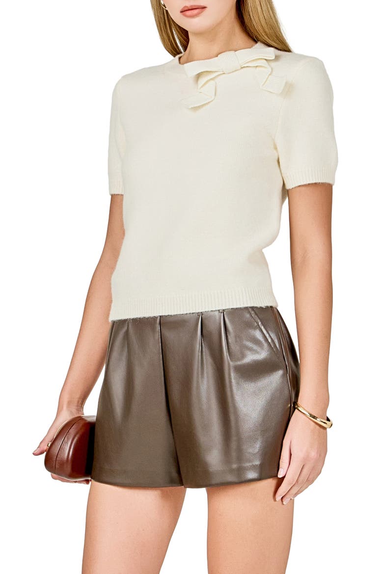Bow Detail Short Sleeve Sweater, Alternate, color, CREAM