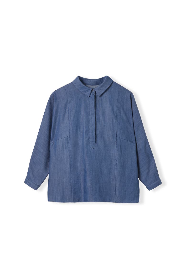 Drapey Pop Over Blouse, Alternate, color, Denim Blue