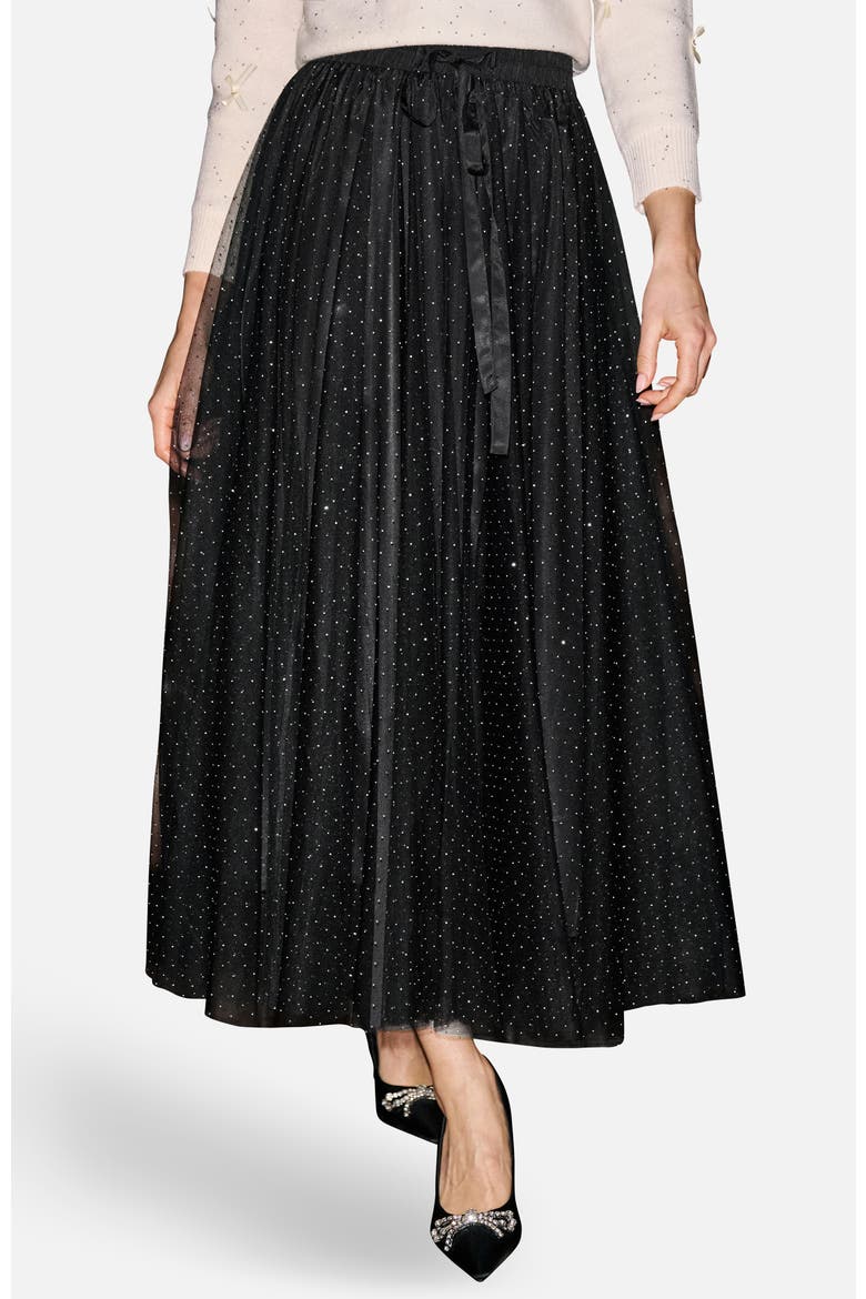 Diamonte Tulle Maxi Skirt, Main, color, Black