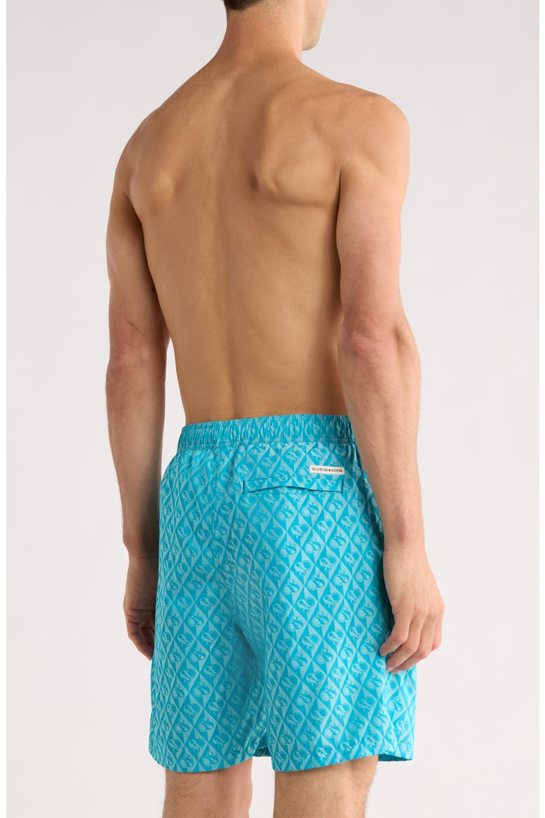 Diamond Ampersand Jacquard Swim Trunks, Alternate, color, TAHITIAN TEAL