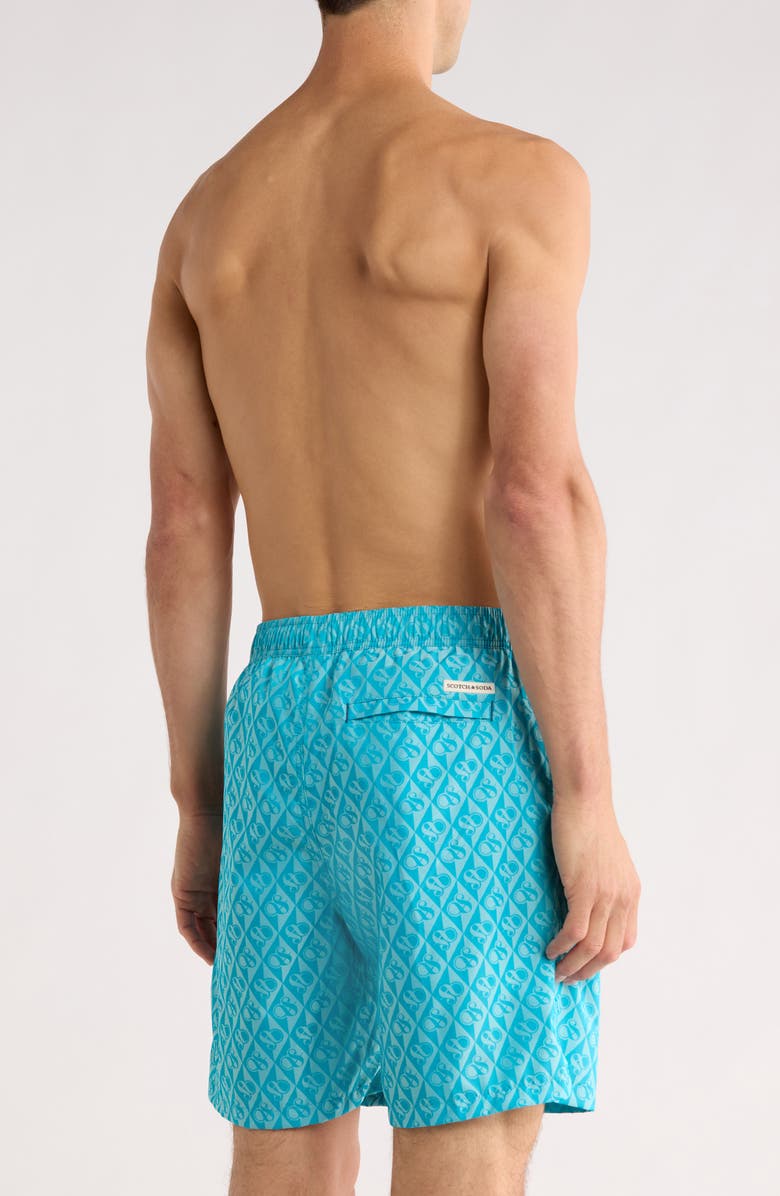 Scotch & Soda Diamond Ampersand Jacquard Swim Trunks, Alternate, color, Tahitian Teal
