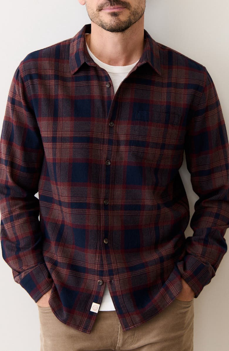 Marine Layer Tahoe Plaid Flannel Button-Up Shirt, Main, color, Navy/ Burgundy Plaid