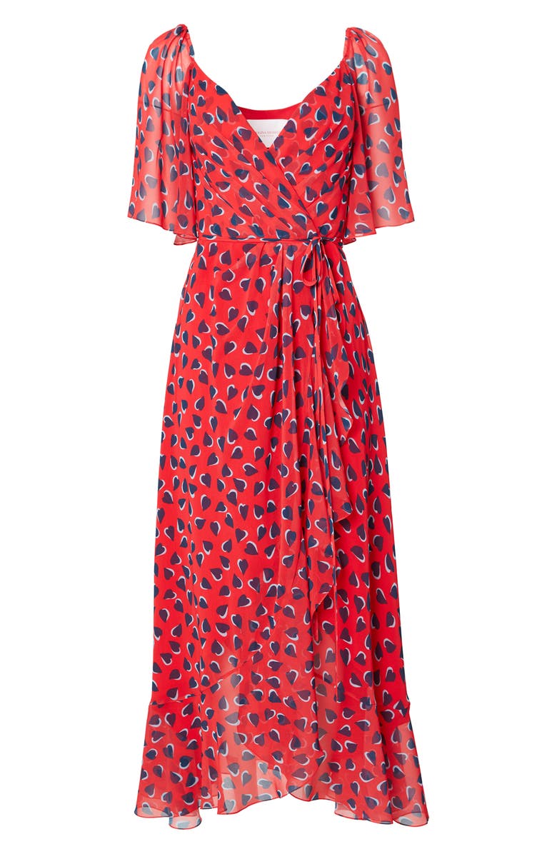 Carolina Herrera Heart Print Flutter Sleeve Chiffon Wrap Dress, Alternate, color, 
