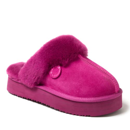 DEARFOAMS Fireside Melton Genuine Shearling Platform Scuff Slipper in Mystic Purple 