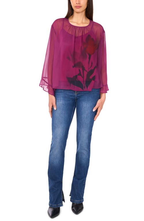Vince Camuto Floral Flutter Bell Sleeve Top In Pink