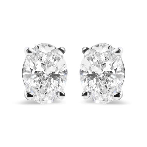 14K White Gold 2.0 Ct Prong Lab Grown Oval Diamond Solitaire Stud Earring