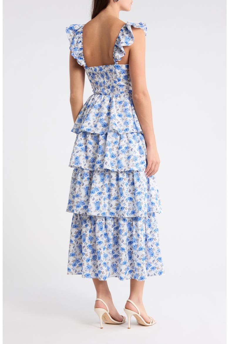 Covina Tiered Midi Dress, Alternate, color, WHITE-BLUE