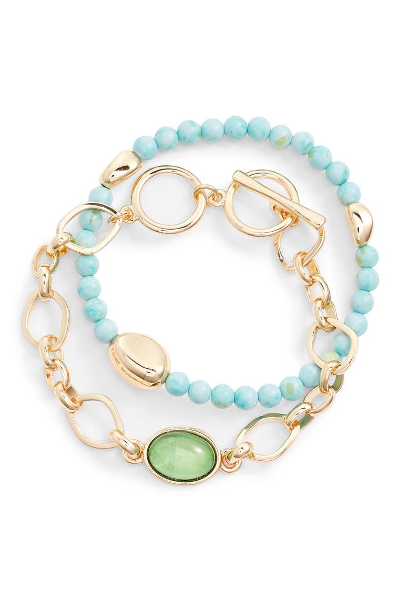 Set of 2 Bracelet, Main, color, TURQUOISE- GOLD