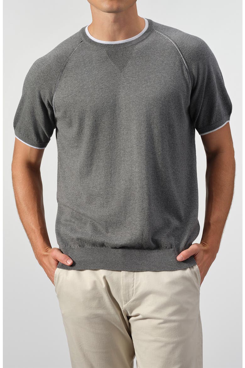 Contrast Stitch Short Sleeve Sweater, Main, color, PLATINUM