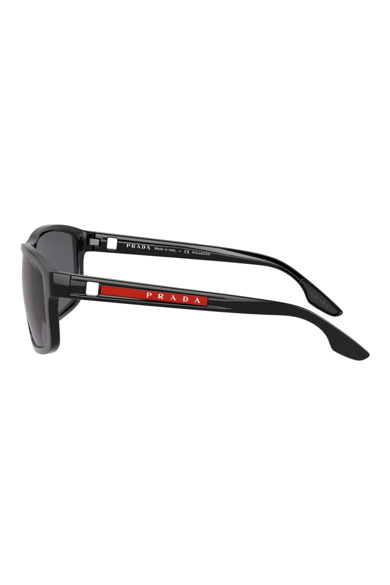 60mm Polarized Rectangular Sunglasses, Alternate, color, BLACK