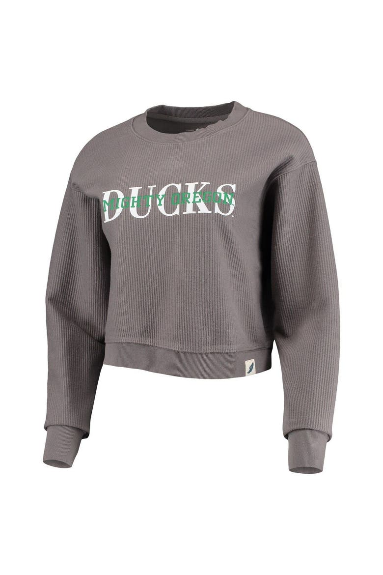 Women's League Collegiate Wear Graphite Oregon Ducks Classic Corded Timber Crop Pullover Sweatshirt, Alternate, color, Graphite