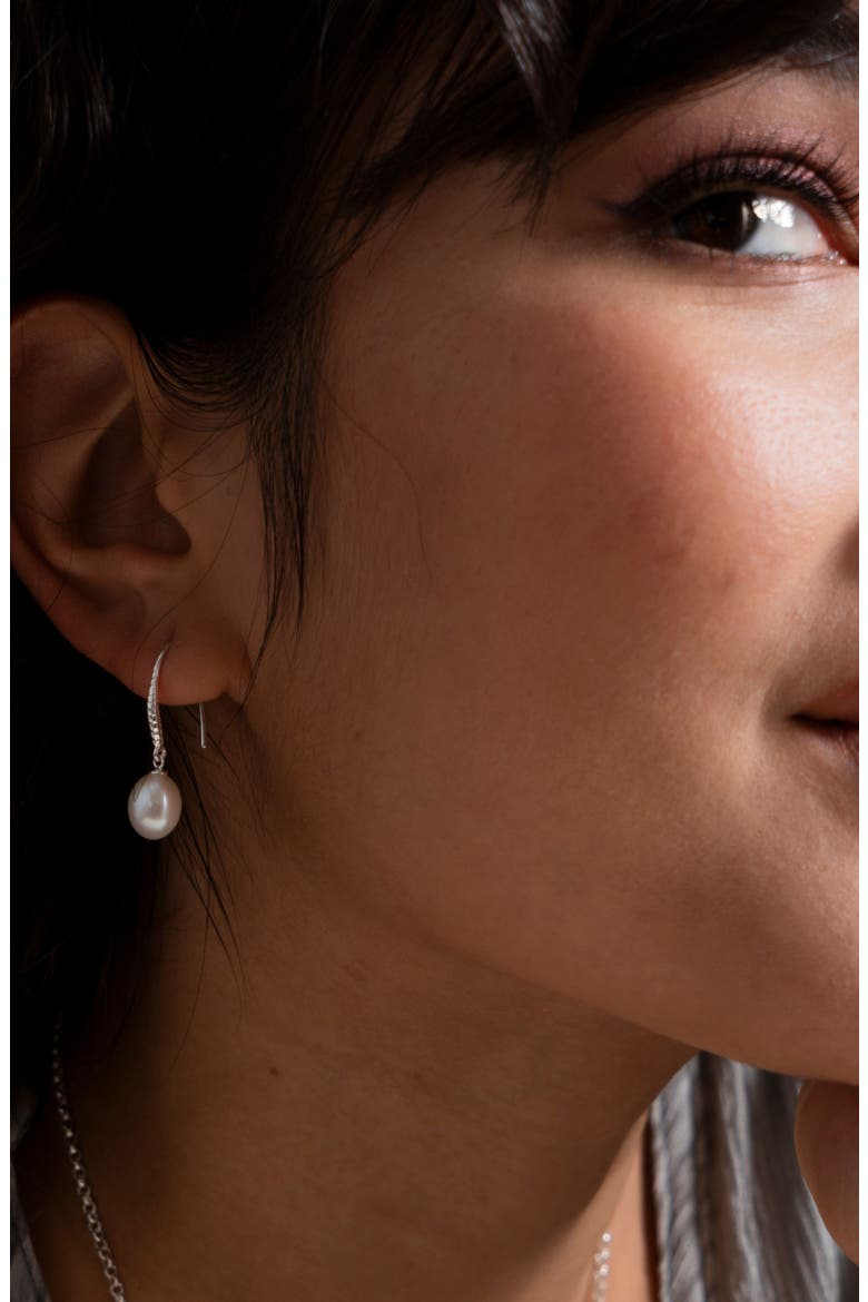8mm Oval White Luna Pearl Drop Earrings, Alternate, color, Sterling Silver