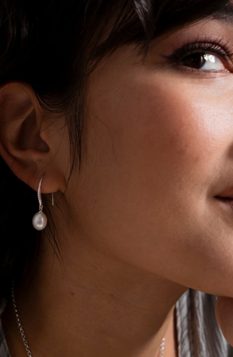 Dower & Hall 8mm Oval White Luna Pearl Drop Earrings, Alternate, color, Sterling Silver