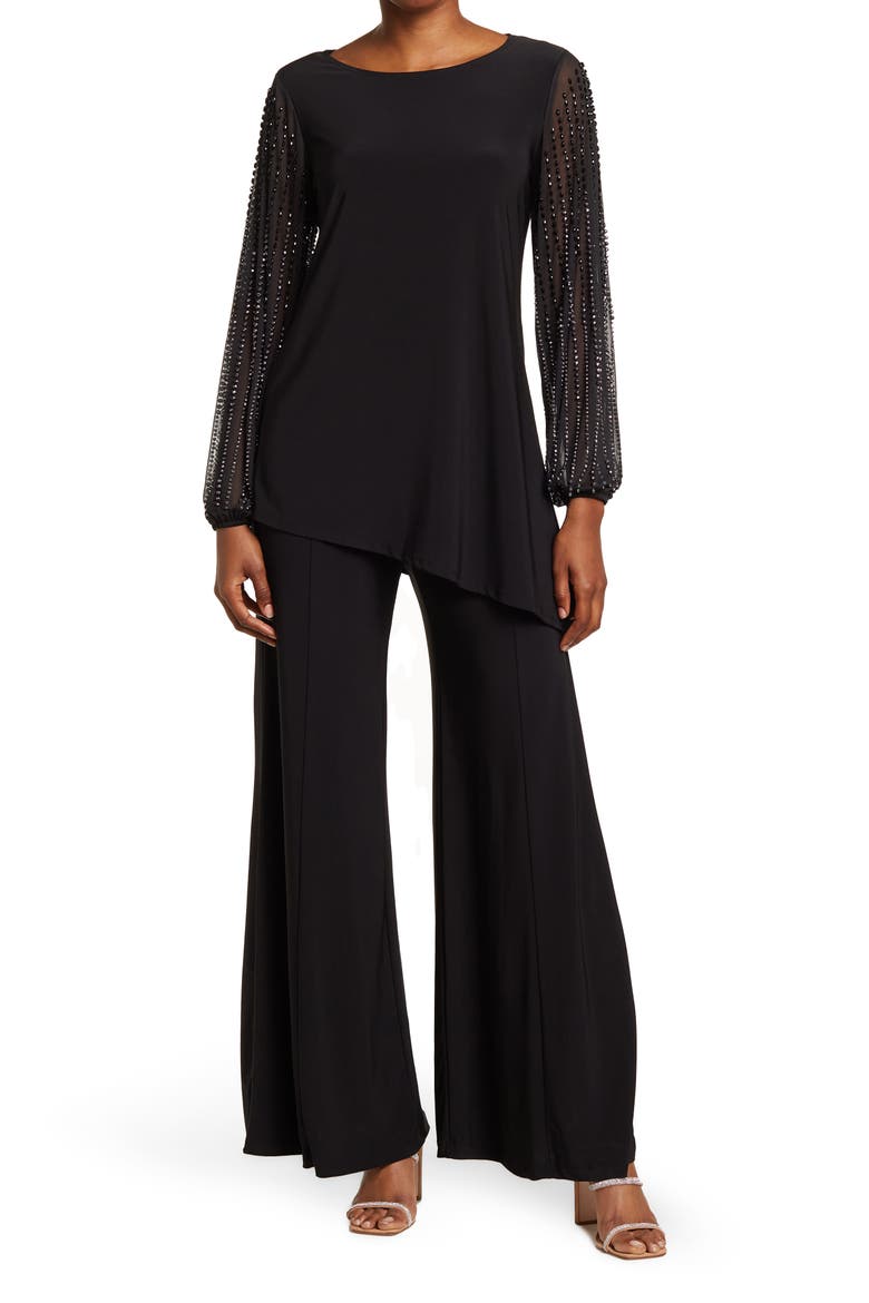 Beaded Sleeve 2-Piece Pant Set, Main, color, BLACK