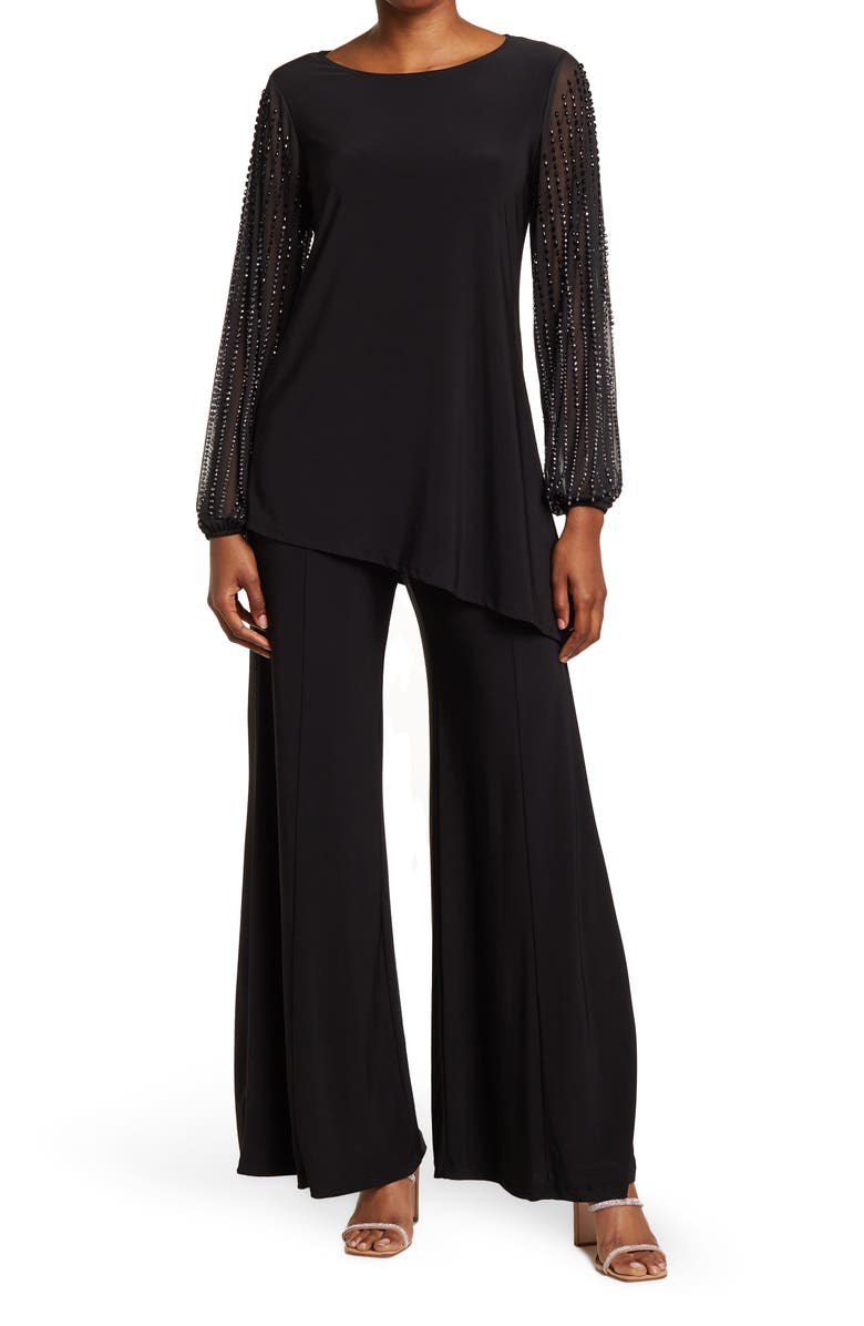 Marina Beaded Sleeve 2-Piece Pant Set, Main, color, Black