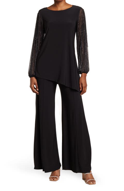 Beaded Sleeve 2-Piece Pant Set