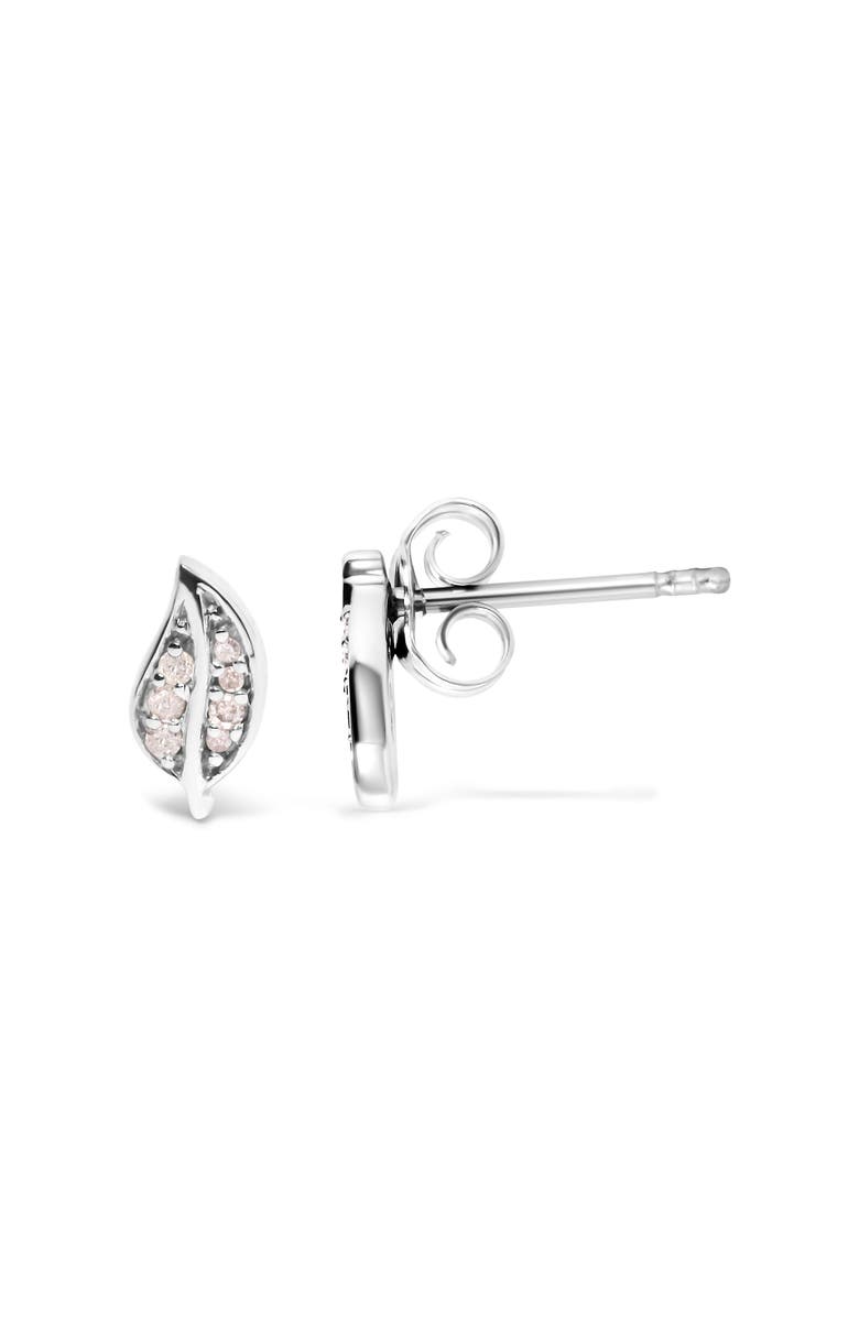 Haus of Brilliance Silver Diamond Accent Leaf Stud Earrings, Alternate, color, Silver