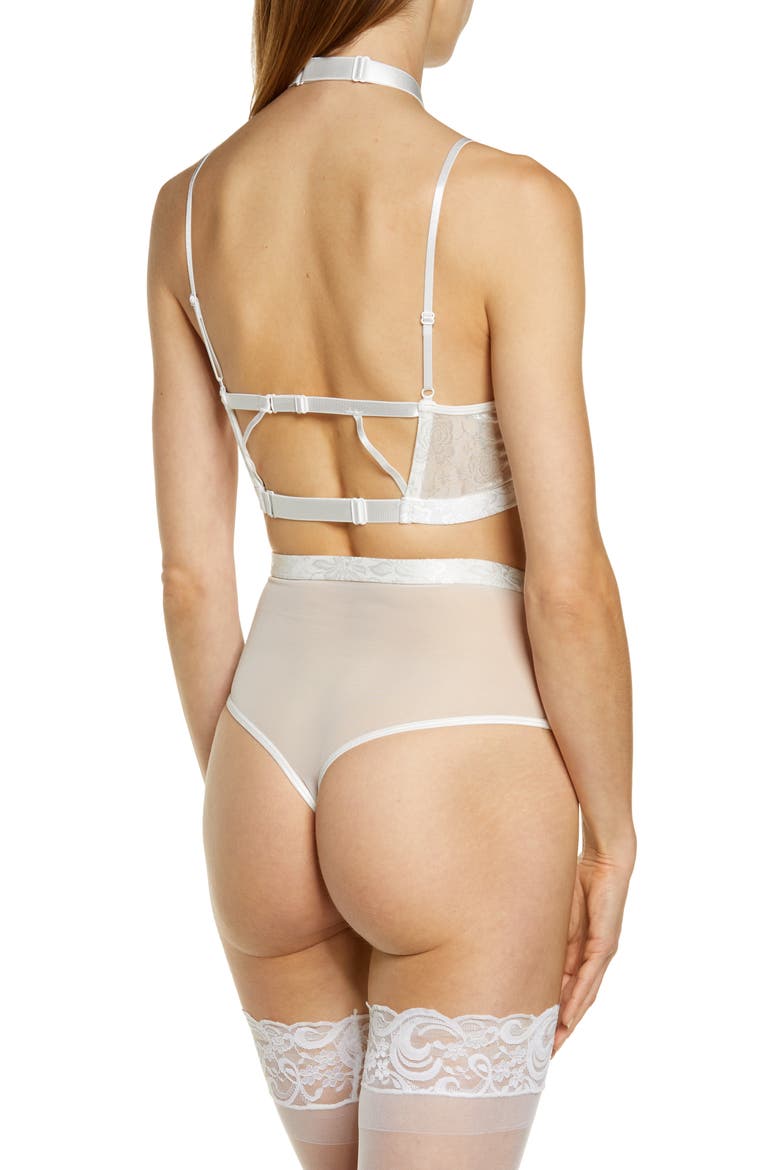 Strappy Choker Bra & High Waist Panties, Alternate, color, WHITE