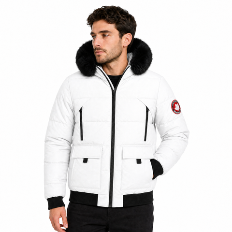Men's Faux Fur Hood Insulated Bomber Puffer Jacket