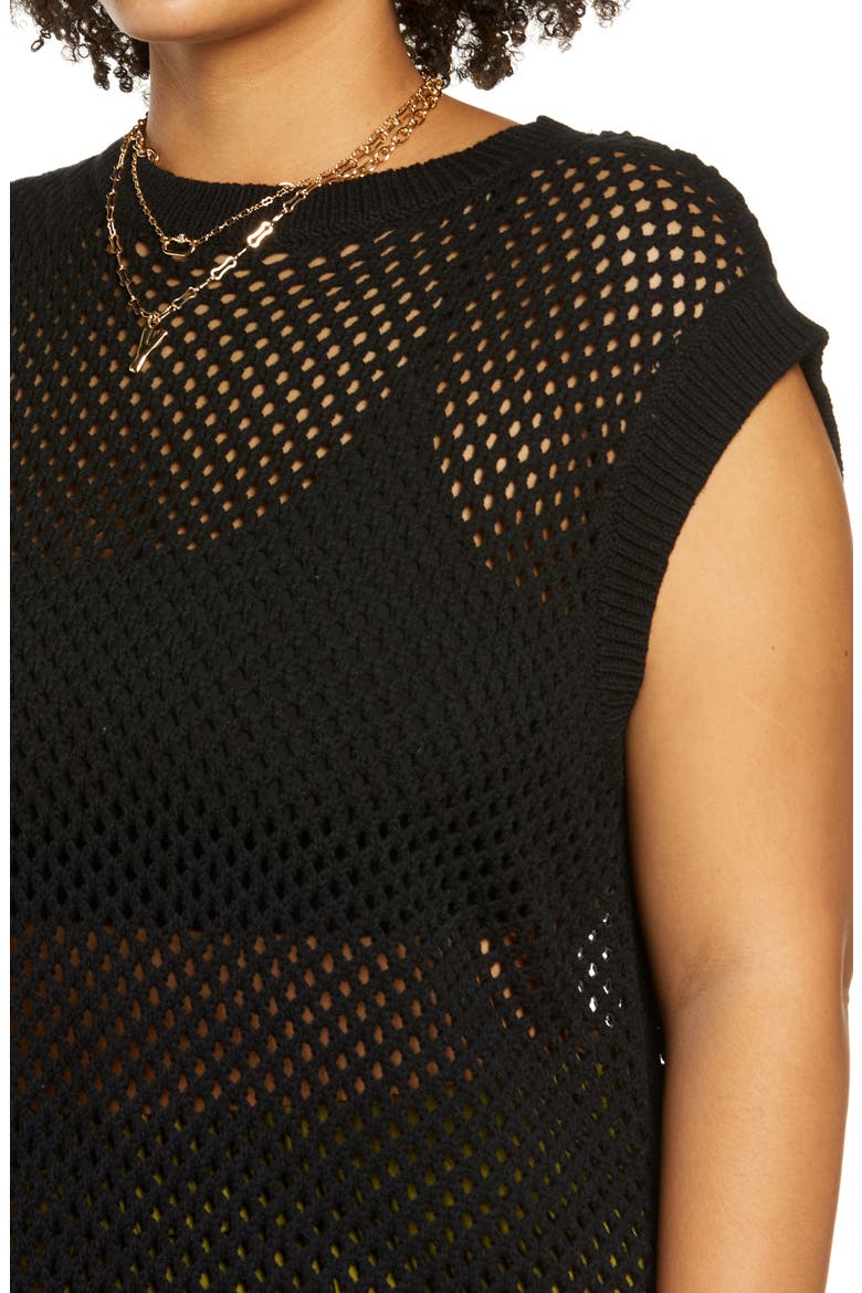 Oversize Open Stitch Sleeveless Cotton Blend Sweater, Alternate, color, BLACK