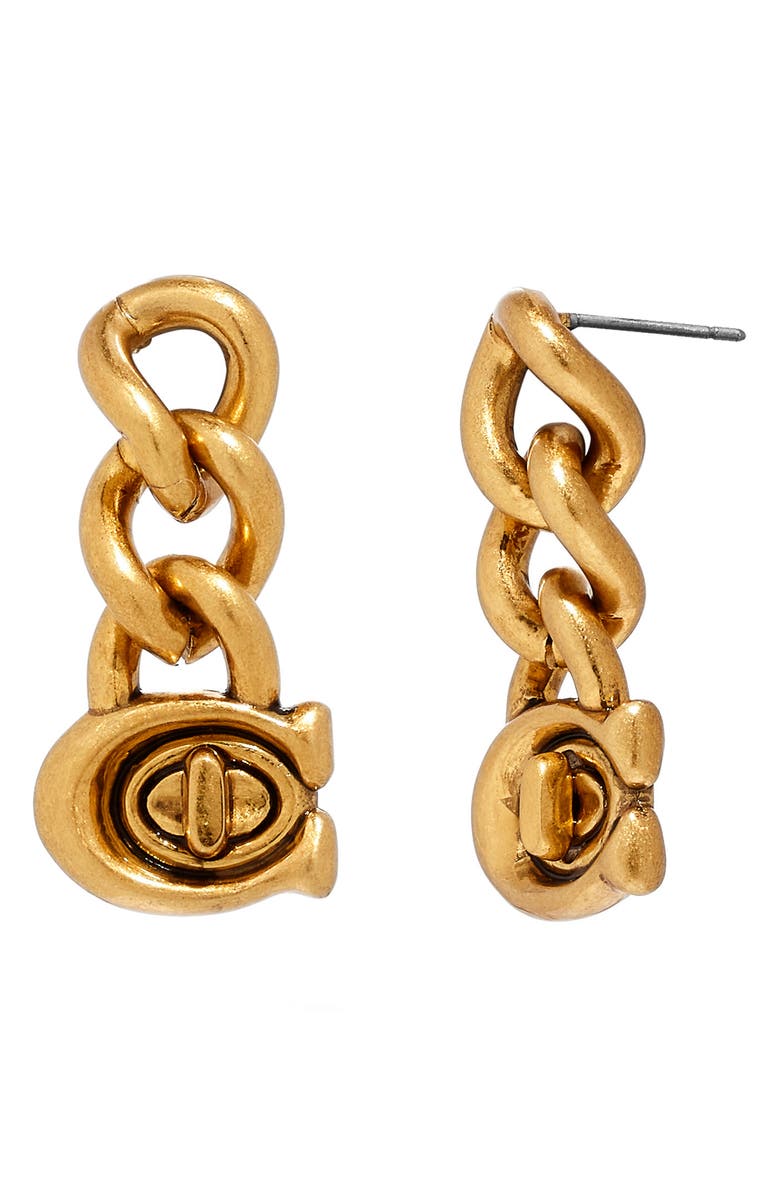 COACH Turnlock Drop Earrings, Main, color, 
