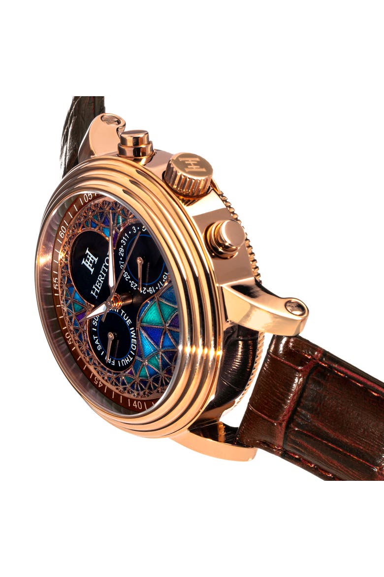 Legacy Leather-Band Watch w/Day/Date, Alternate, color, Rose Gold/Brown