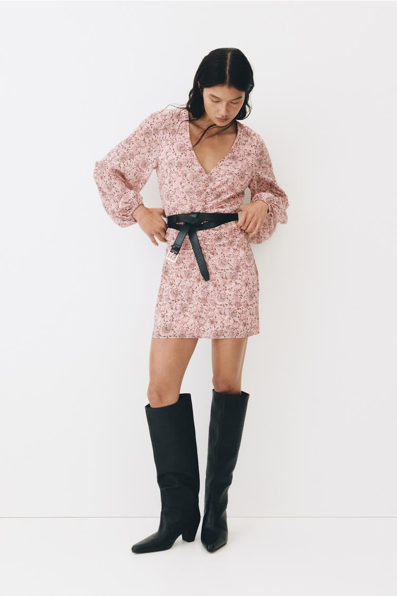 Button-detail Crinkled Dress, Alternate, color, Pink/floral