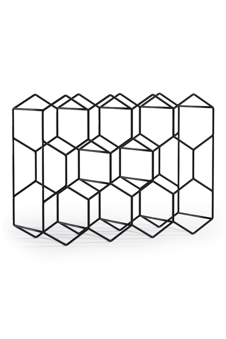 Honeycomb 14-Bottle Stackable Wine Rack, Main, color, BLACK