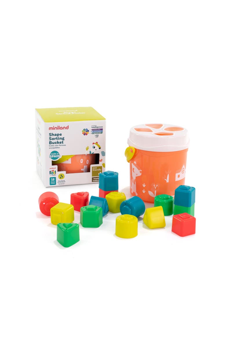 Miniland Feel to Learn Shape sorting bucket, Main, color, Orange Multi
