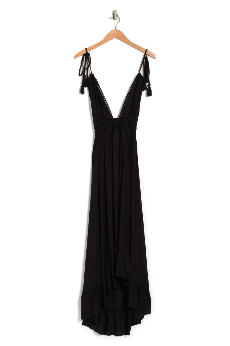 Open Back Plunge Neck Ombré Halter Dress, Alternate, color, BLACK