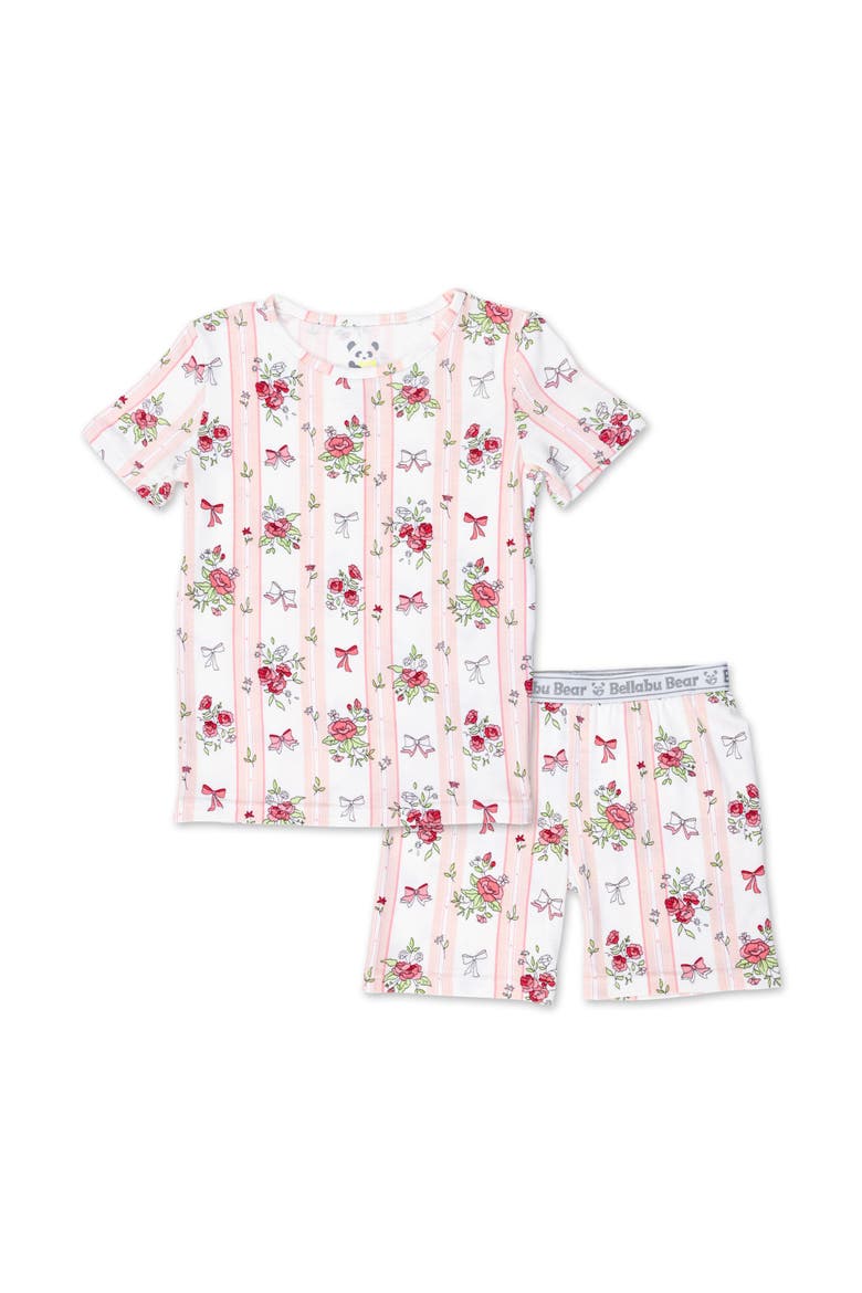 Floral Stripes Kids 2-Piece Short Sleeve & Shorts Pajama Set, Main, color, Floral Stripes