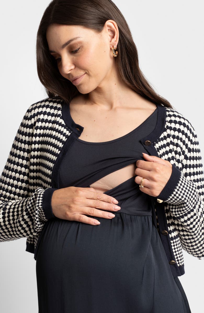 Seraphine Midi Dress & Scallop Cardigan Maternity/Nursing Set, Alternate, color, 
