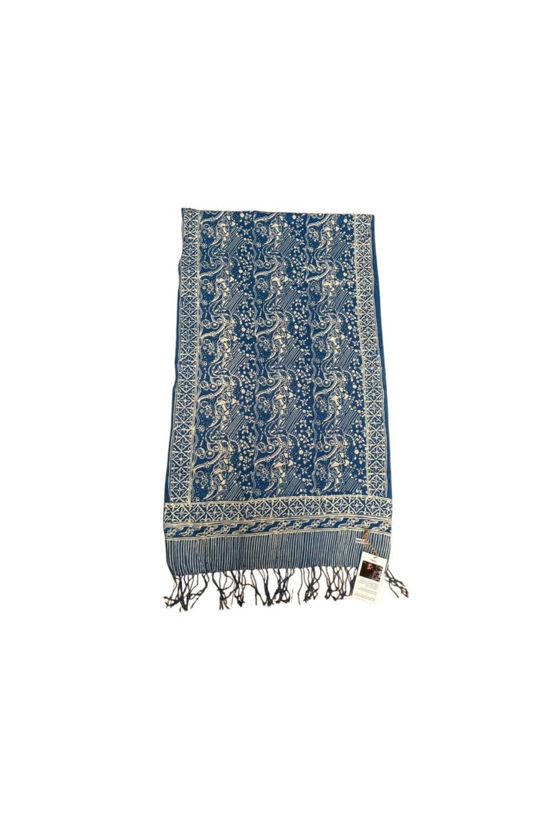 Handmade Batik Scarf, Alternate, color, Blue White