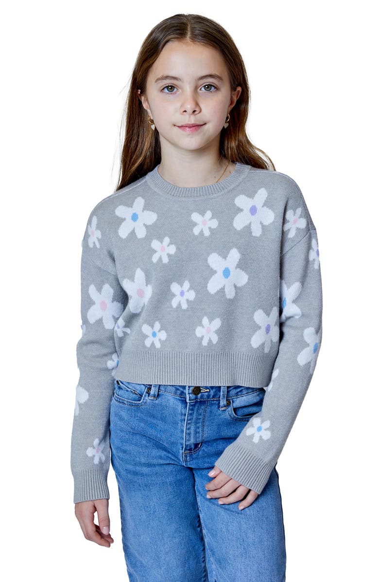 Design History Kids' Floral Pullover Sweater, Main, color, Marble Heather