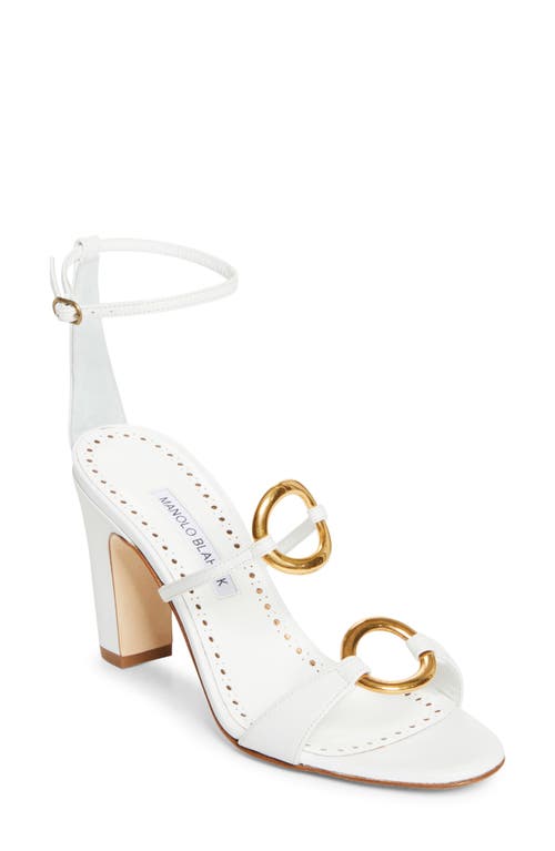 Manolo Blahnik Hisfahan Ankle Strap Sandal In White